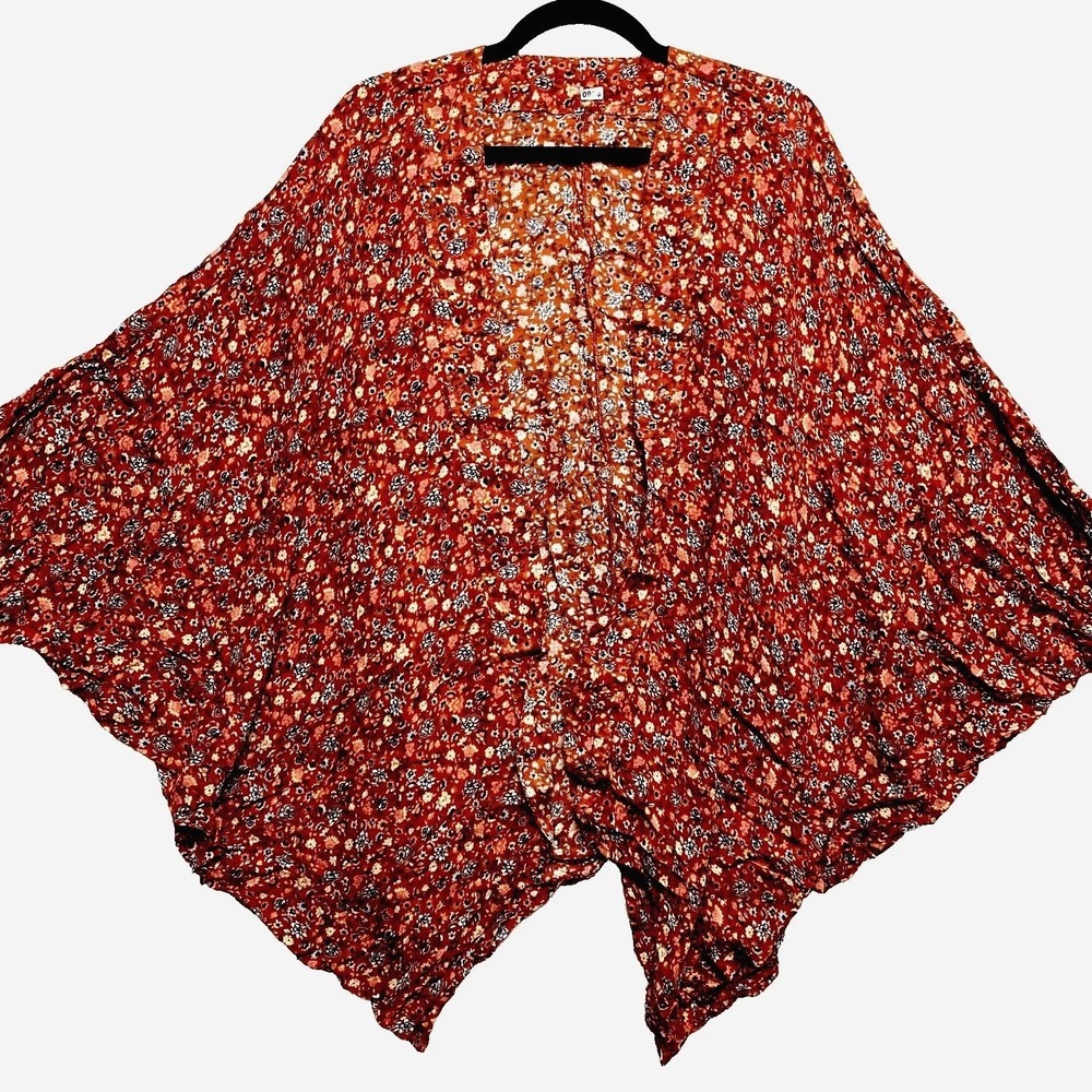 Torrid Poncho Wrap Womens One Size Brown Floral Summer Open Front